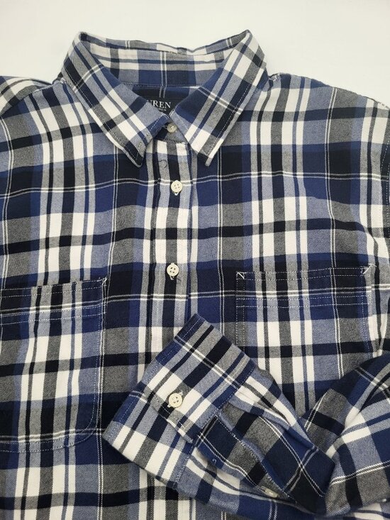 Lauren Ralph Lauren Tops - Lauren Ralph Lauren Women's XL Plaid Button Up Shirt Blue White Black Roll Tab